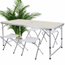 Table de Camping ou Jardin avec 4 Chaises - Coloris Blanc