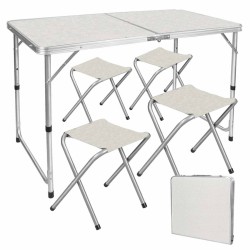 Table de Camping ou Jardin avec 4 Chaises - Coloris Blanc