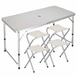 Table de Camping ou Jardin avec 4 Chaises - Coloris Blanc