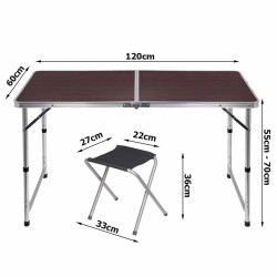 Table de Camping ou Jardin avec 4 Chaises - Coloris Bois