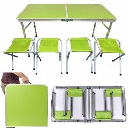 Table de Camping ou Jardin avec 4 Chaises - Coloris Vert Pomme