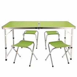 Table de Camping ou Jardin avec 4 Chaises - Coloris Vert Pomme