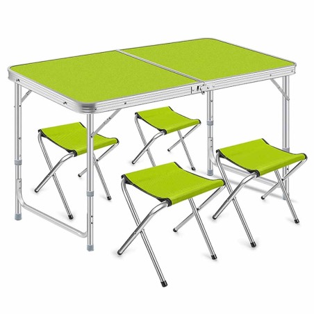 Table de Camping ou Jardin avec 4 Chaises - Coloris Vert Pomme