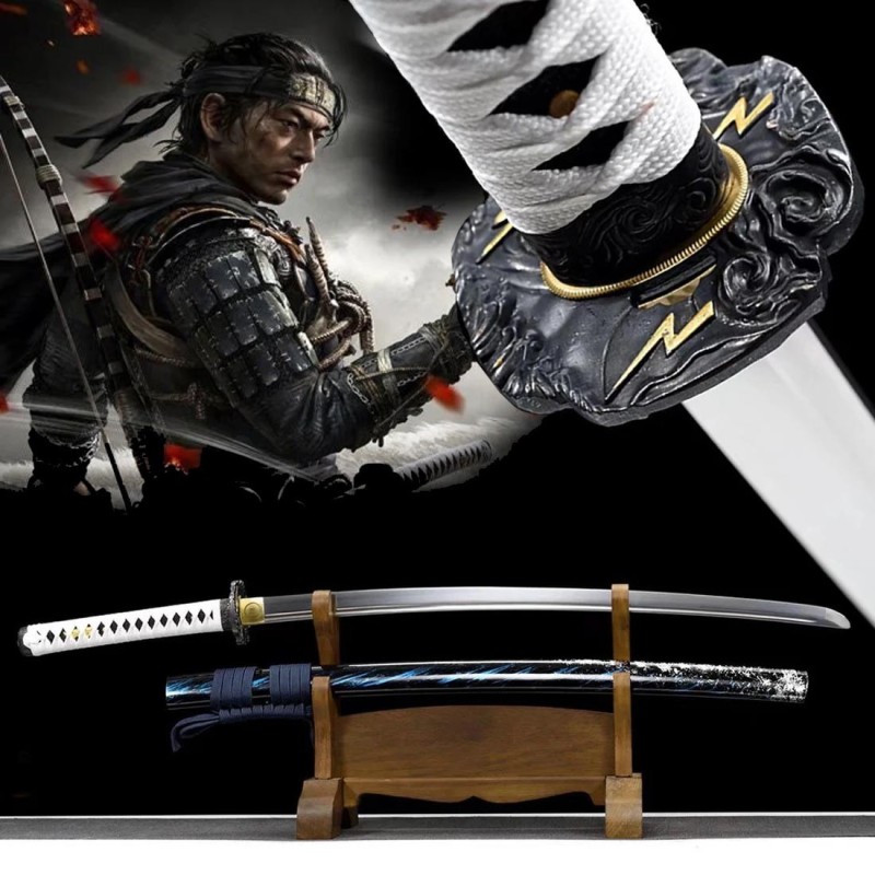 Réplique Katana Acier Ghost Of Tsushima Blue Sakai de Jin Deluxe Edition Limitée